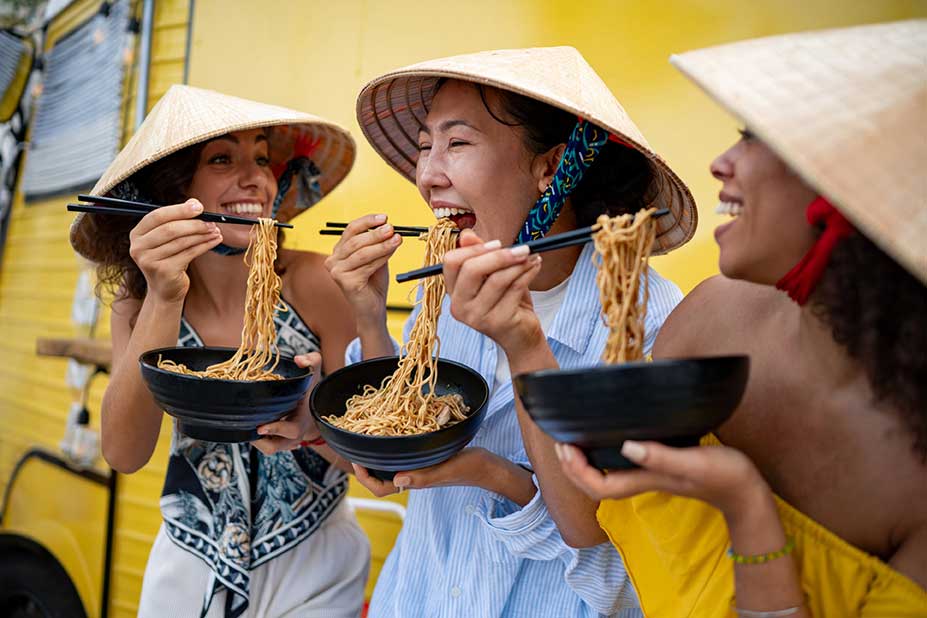 Eating noodles in Vietnam